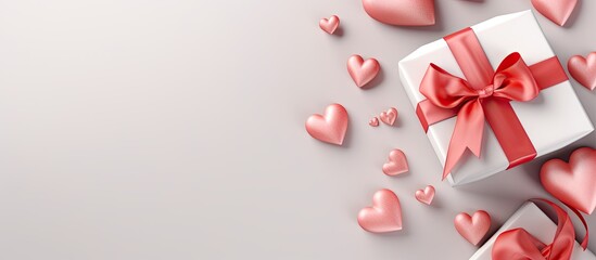 Poster - White heart shaped gift box 3D rendered isolated pastel background Copy space