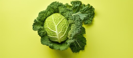 Poster - Isolated savoy cabbage on a isolated pastel background Copy space