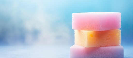 Aufkleber - Colored sponges in an image isolated pastel background Copy space