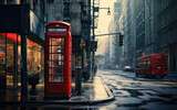 Fototapeta Fototapeta Londyn - Red telephone box on the street in the city.