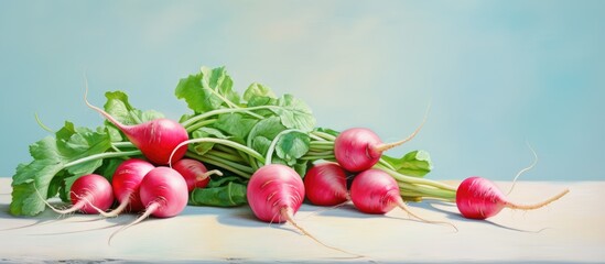 Wall Mural - Radish against isolated pastel background Copy space