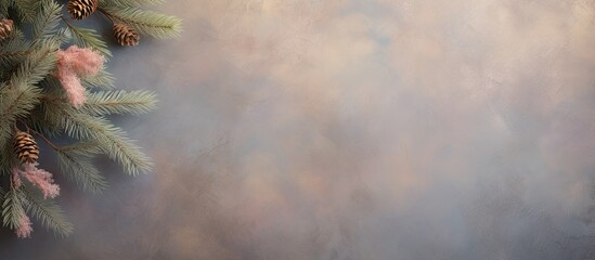 Leinwandbilder - A Christmas tree branch in a studio photograph isolated pastel background Copy space