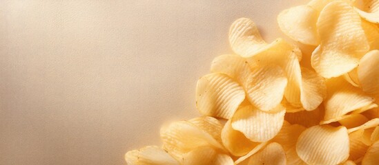 Poster - Packaged crispy potato chips isolated pastel background Copy space
