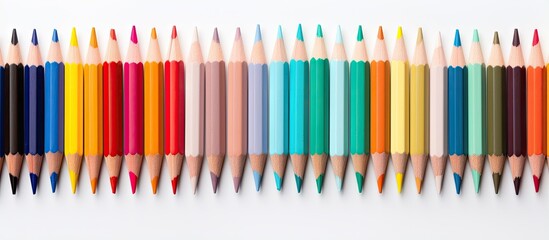 Poster - Close up shot of vibrant colored pencils on isolated pastel background Copy space