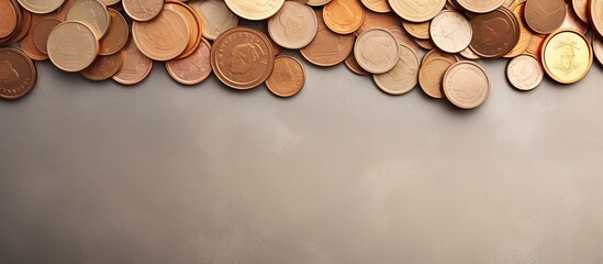 Poster - coins on the table in euros isolated pastel background Copy space