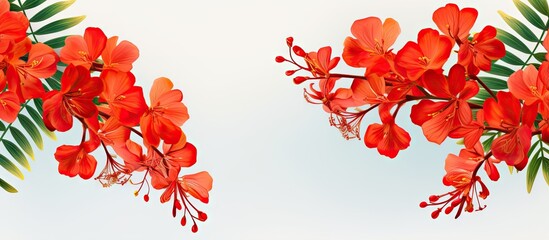 Poster - Isolated leaves of Poinciana regia on a isolated pastel background Copy space commonly known as royal poinciana or flamboyant