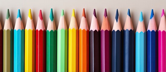 Poster - Closeup of colored pencils on a isolated pastel background Copy space suitable for office school or art settings