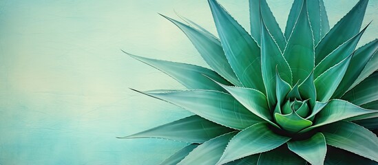 Leinwandbilder - Top view of an Agave plant isolated pastel background Copy space