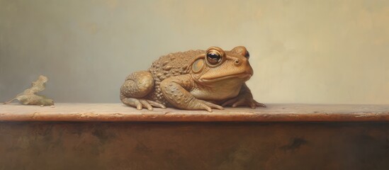 Poster - Toad resting on a bench isolated pastel background Copy space