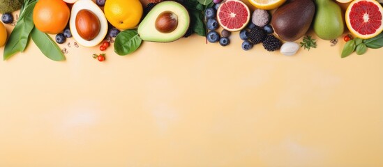 Poster - Food options in Quito for weight loss include nutritious produce keto friendly dishes and vegetarian meals with abundant vitamins isolated pastel background Copy space