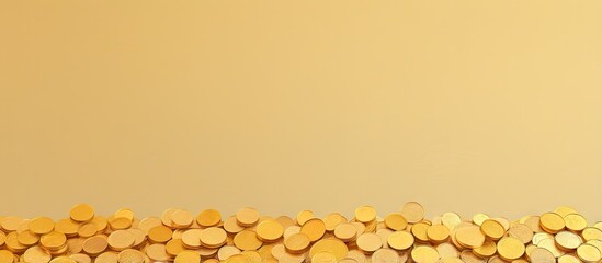 Poster - 3 dimensional computer generated picture of numerous gold coins isolated pastel background Copy space