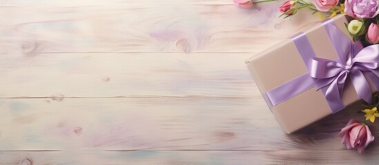 Aufkleber - wooden box with floral print isolated pastel background Copy space