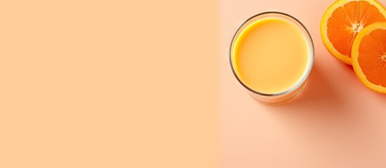 Poster - orange juice in glass on pink isolated pastel background copy space