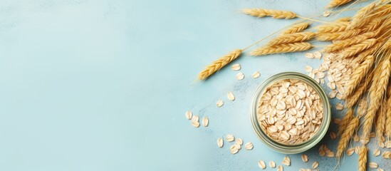 Leinwandbilder - Oats in a jar isolated pastel background Copy space