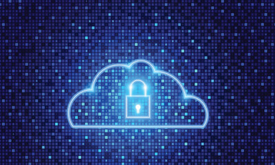Fototapete - Cyber security technology on binary digital number display background. Abstract online cloud, padlock information security vector.
