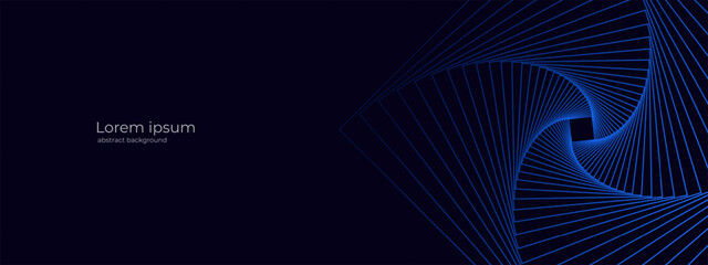 Poster - Abstract futuristic blue glowing geometric lines on dark blue background. Modern diagonal background of rounded lines. Business background for your design. Vector illustration EPS 10