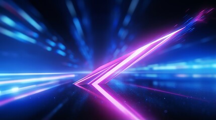 Poster - vibrant neon arrow abstract: speed and technology in glowing pink and blue lights