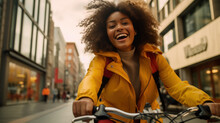 Black Young Content Creator Woman Cycling In The City