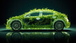 Electric Car Made Entirely from Plants. Vibrant Green Energy. Ecological Innovation. Ecological Electric Car Concept. Generative AI