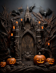 Wall Mural - Halloween background with scary pumpkins