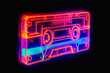 © Yuliia - Neon cassette. Nostalgia of the 90s. Audio cassette for listening to music.