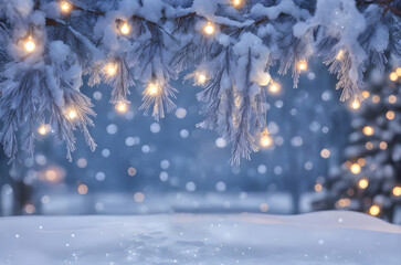 Poster - Magical winter background with snow and soft light with bokeh ba