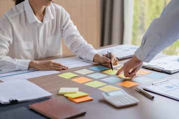 Wall Mural - Business People brainstorming Meeting Design Ideas use post it notes to share idea professional investor start up project business brainstorming planning in office