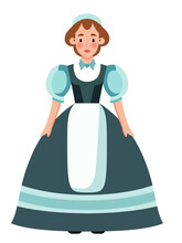 Victorian Era House Maid Flat Style Vector Illustration, The Victorian Domestic Service, Female Domestic Worker , Maid Lady Stock Vector Image