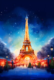 Fototapeta Paryż - Illustration of the city of Paris at Christmas, France