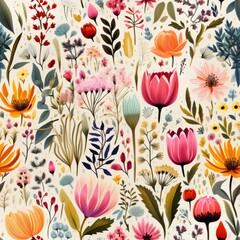 Wall Mural - Colorful flowers seamless pattern