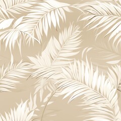 Wall Mural - Palm leaves on beige background seamless pattern