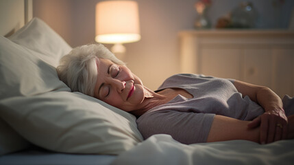 Wall Mural - Senior woman sleeps in a bed at home