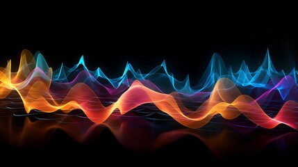 Poster - vibrant colored sound wave on black background - abstract music visualization