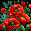 Realistic red poppy flowers background, vector style illustration. Generative AI