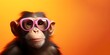Creative animal concept. a monkey wearing pink glasses on an orange background , digital art, faceted, copy space. Generative AI