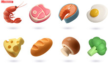 Food Simple Objects, 3d Vector Cartoon Icon Set