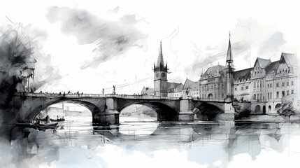 Illustration of beautiful view of the city of Zurich, Switzerland