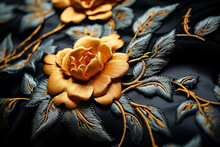 Macro Capture Of Exquisite Embroidery On Brocade Fabric Accentuating Complex Details 
