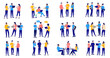 Teamwork people collection - Set of vector illustrations with businesspeople working in office together in teams with computers, talking and collaborating. businesspeople working concept