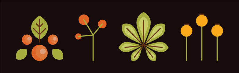 Poster - Forest Flora and Plant Flat Icon on Black Background Vector Set