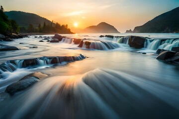 Wall Mural - sunrise over the river