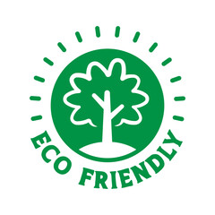 Wall Mural - Eco friendly badge. Environmentally sustainable sticker with tree icon. Eco friendly emblem sticker.