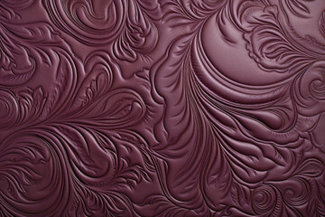 Genuine dark purple leather, texture with floral pattern as background.