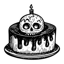 Halloween Party Cake With A Skull Sketch