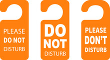 Do Not Disturb Hanger Icon For Door. Hotel Warning Of Silence Tag. Quiet Handle Sign For Office, Private Room. Vector Illustration.