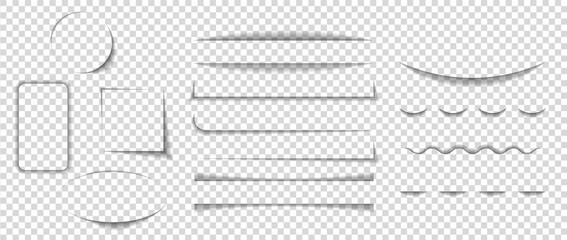 Poster - Shadow paper lines set. Transparent page divider in different shapes. Shade edges frame for sticker, card, poster. vector illustration.