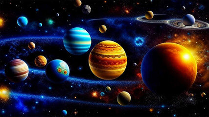 Wall Mural - planets and galaxies in outer space abstract background. endless universe with stars. universe scien