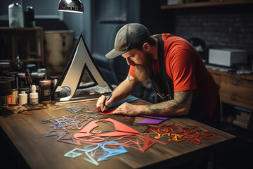 Fototapete - A graphic designer creating a visually striking logo for a startup company. Concept of branding creativity. Generative Ai.