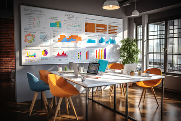 Poster - An office whiteboard covered in charts and diagrams, symbolizing strategic planning and business strategy. Generative Ai.