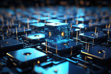 Poster - A concept of blockchain technology, highlighting its role in secure transactions and data management. Generative Ai.